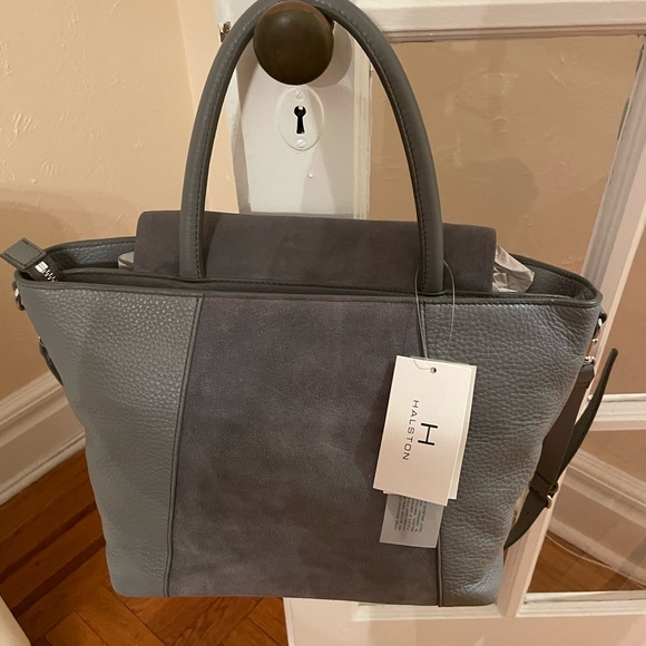 Grey Suede & Leather Satchel Bag H BY HALSTON - Picture 3 of 7